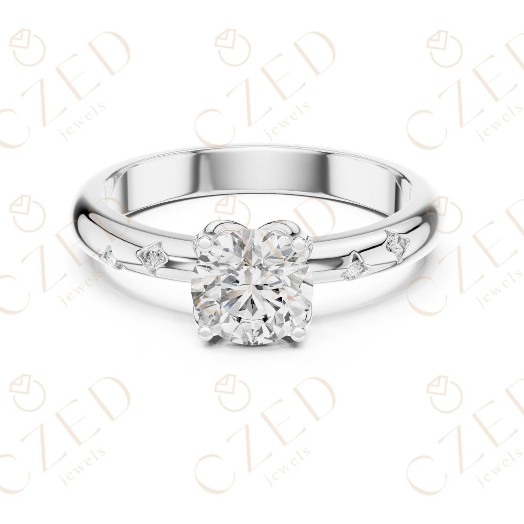 Round Brilliant Solitaire Diamond Ring with Bezel Accented Band