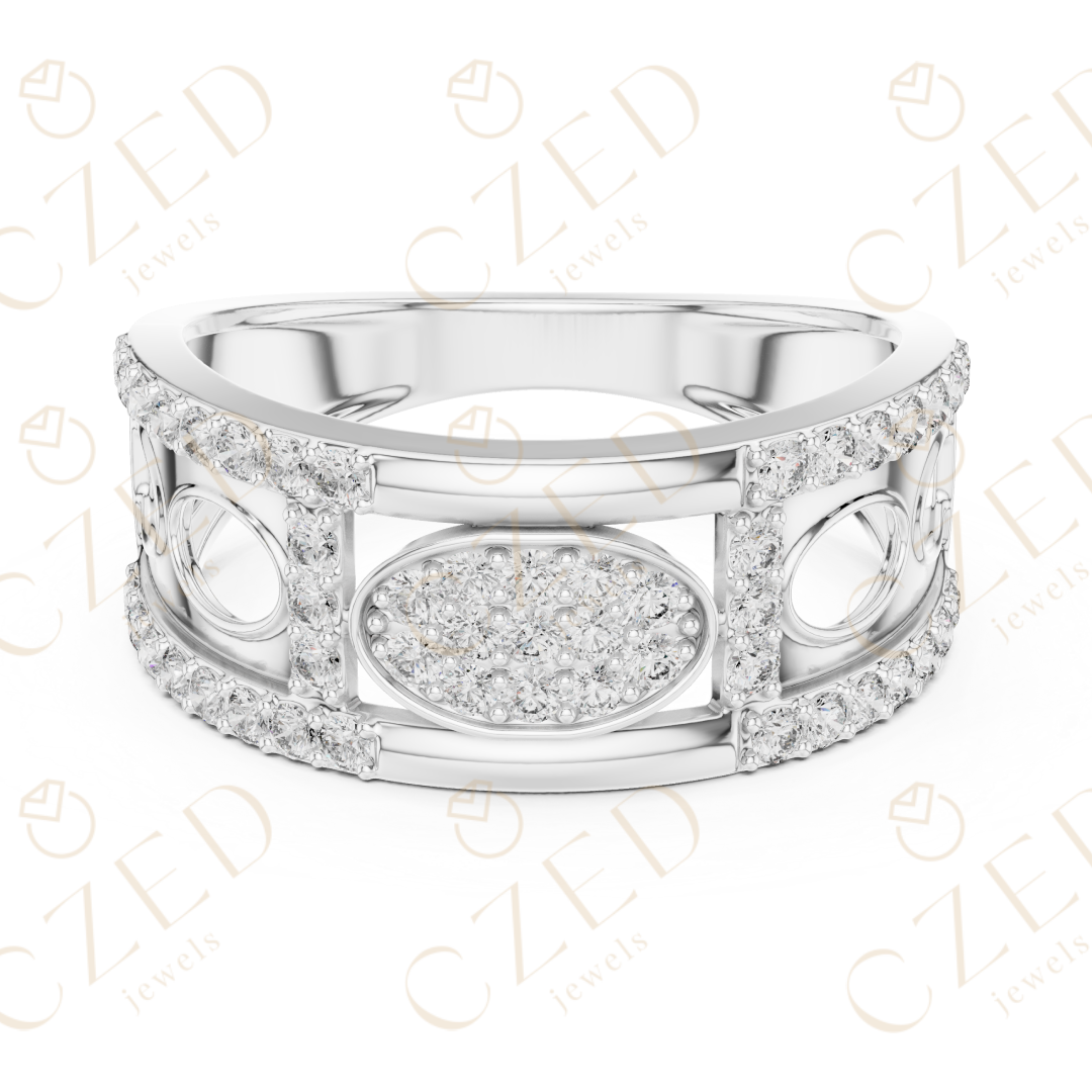 Round Cut Diamond Pavé Panel Men’s Band with Openwork Design