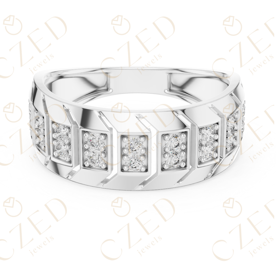 Round Brilliant Diamond Geometric Panel Band Ring