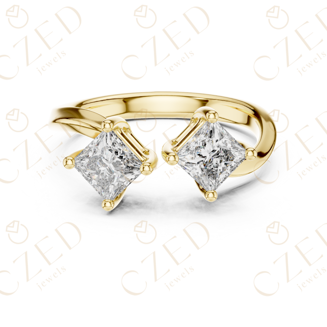 Princess Cut Diamond Open Twist Dual Solitaire Ring