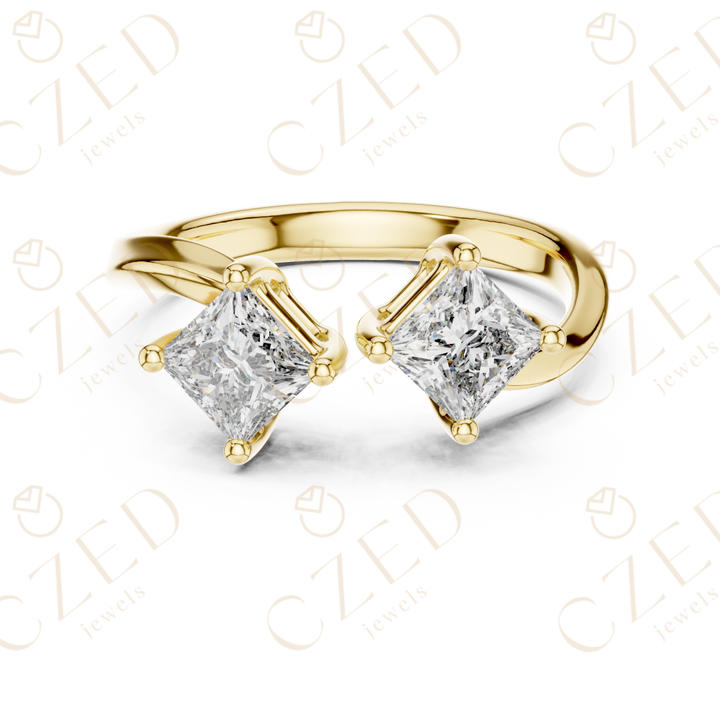 Princess Cut Diamond Open Twist Dual Solitaire Ring