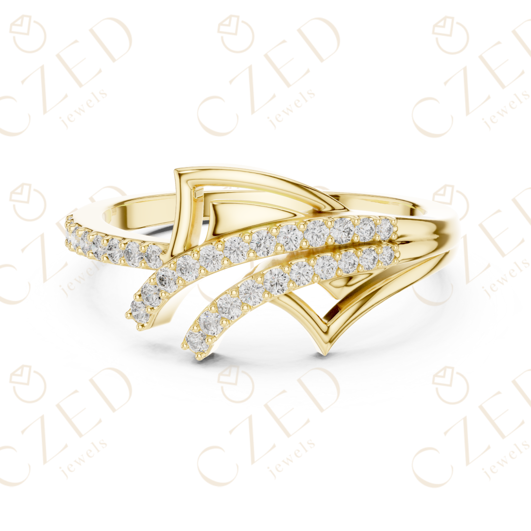 Round Cut Diamond Architectural Twist Pavé Band Ring