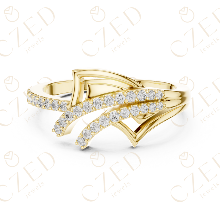 Round Cut Diamond Architectural Twist Pavé Band Ring