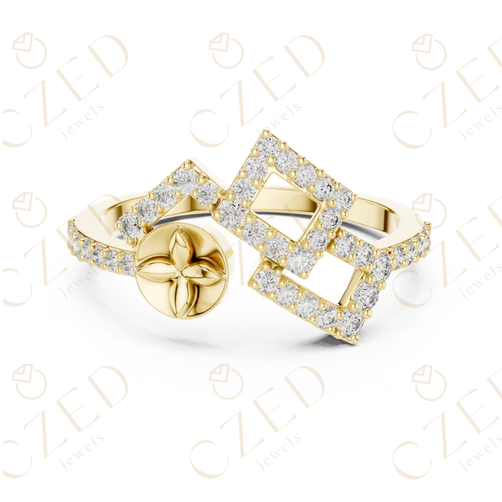 Round Cut Diamond Geometric Double Square Charm Ring