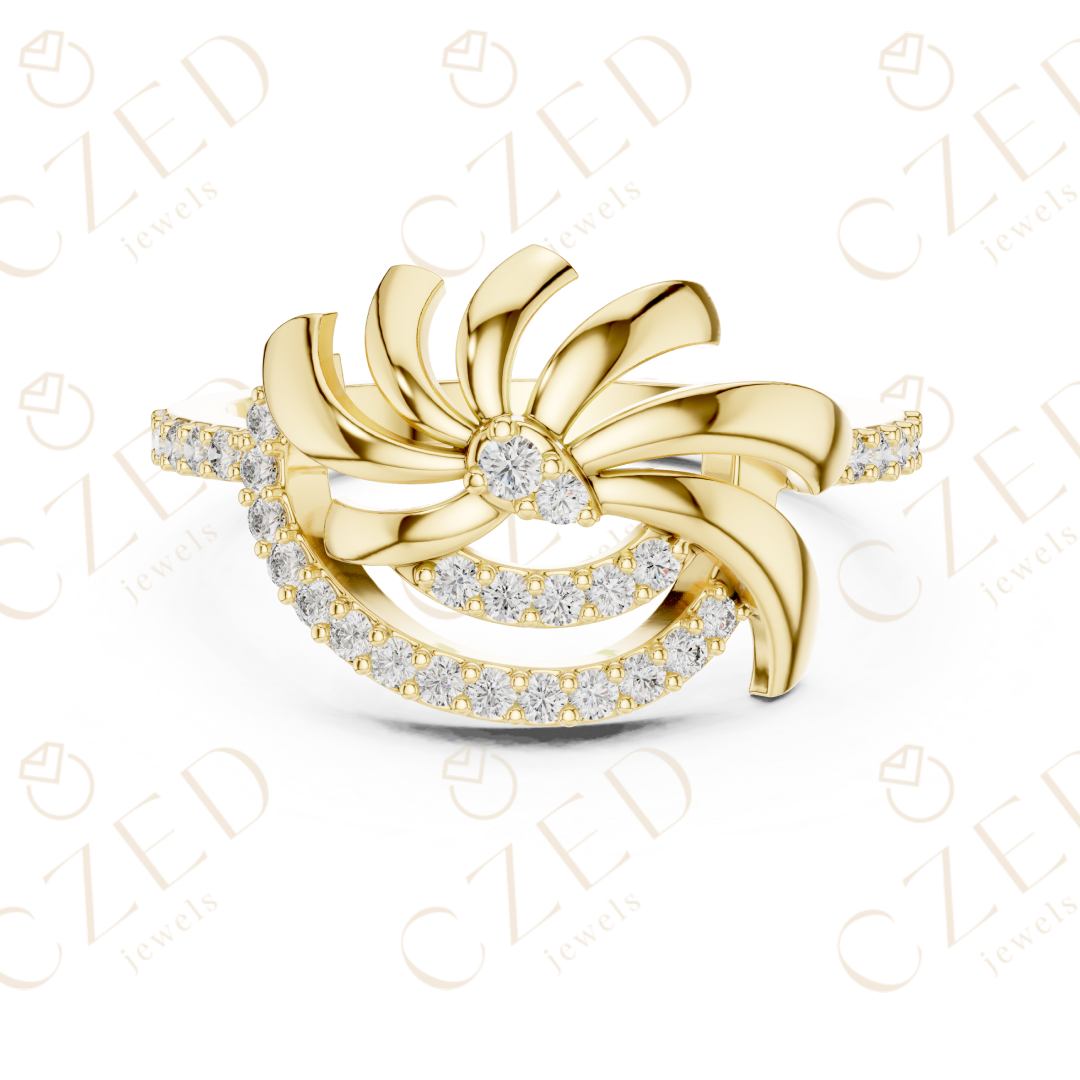 Round Cut Diamond Floral Twist Halo Ring with Pavé Accents