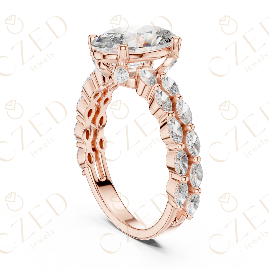 Oval Cut Diamond Solitaire with Marquise Side Accents