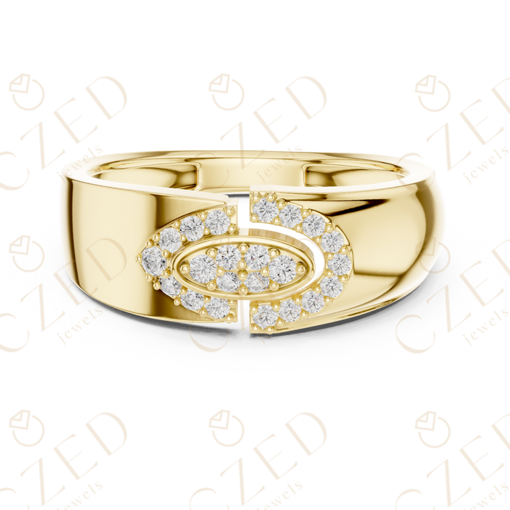 Round Cut Diamond Oval Halo Link Motif Men’s Band
