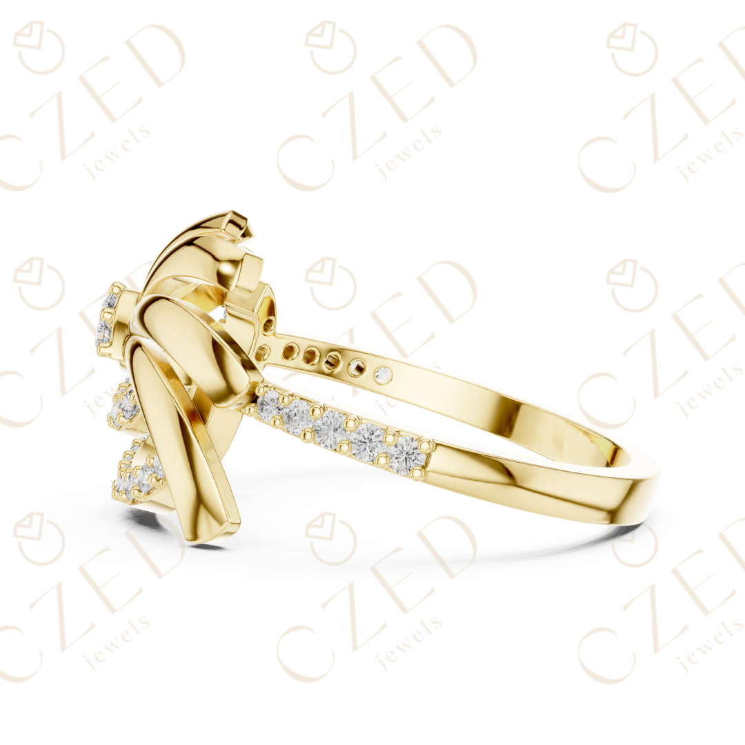 Round Cut Diamond Floral Twist Halo Ring with Pavé Accents