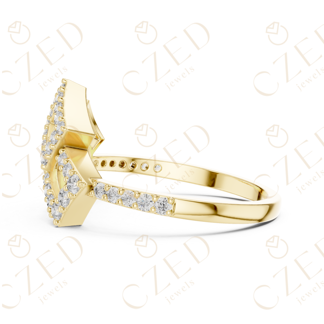 Round Cut Diamond Geometric Double Square Charm Ring