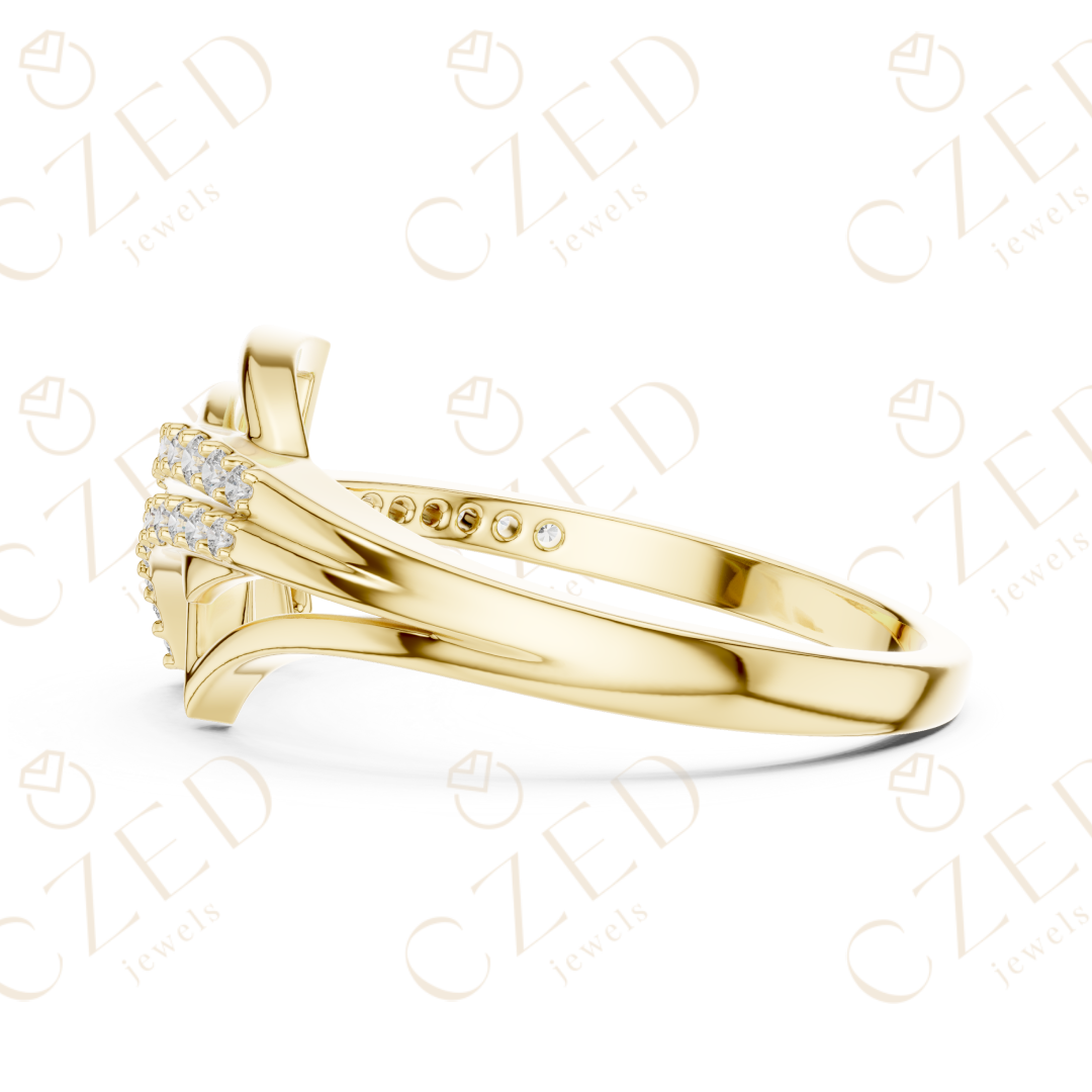 Round Cut Diamond Architectural Twist Pavé Band Ring