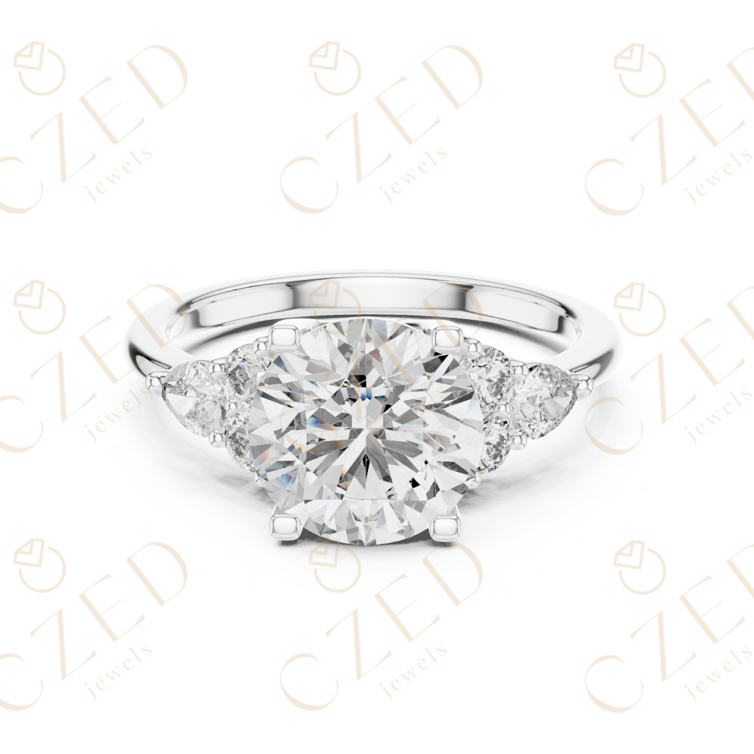 Round Cut Diamond Three Stone Engagement Ring