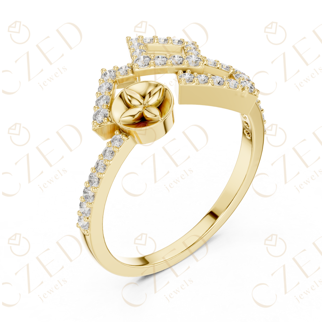 Round Cut Diamond Geometric Double Square Charm Ring