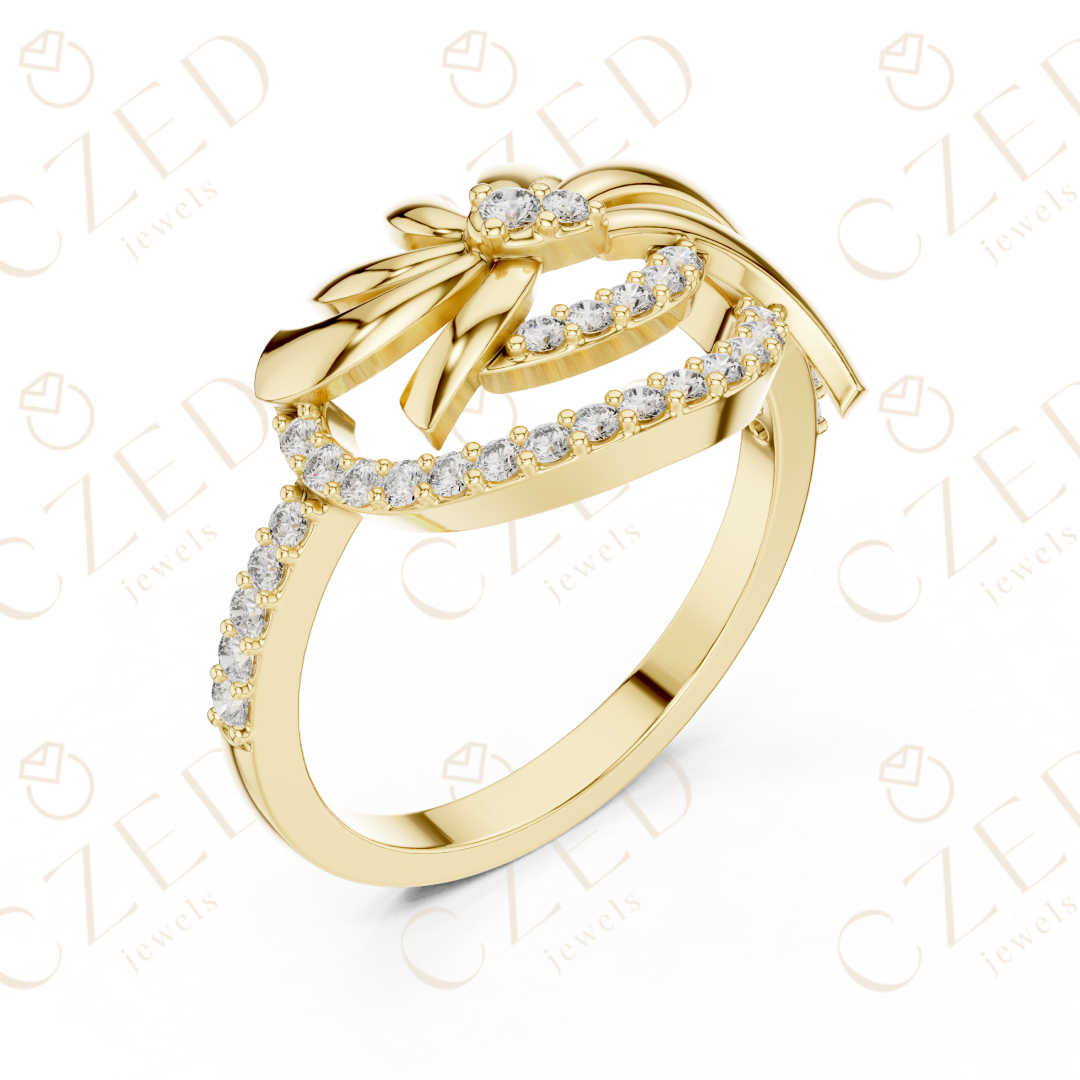 Round Cut Diamond Floral Twist Halo Ring with Pavé Accents