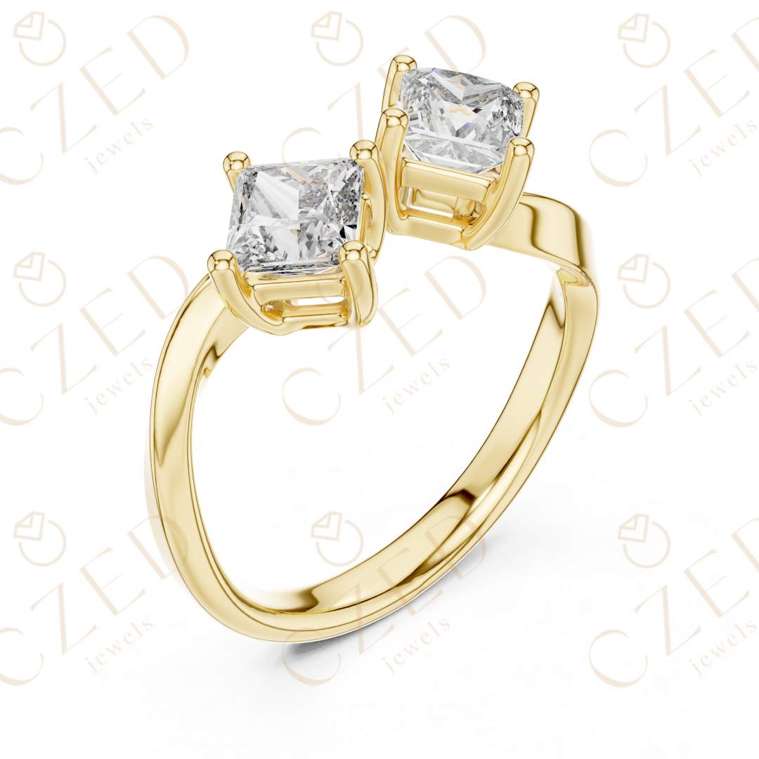 Princess Cut Diamond Open Twist Dual Solitaire Ring