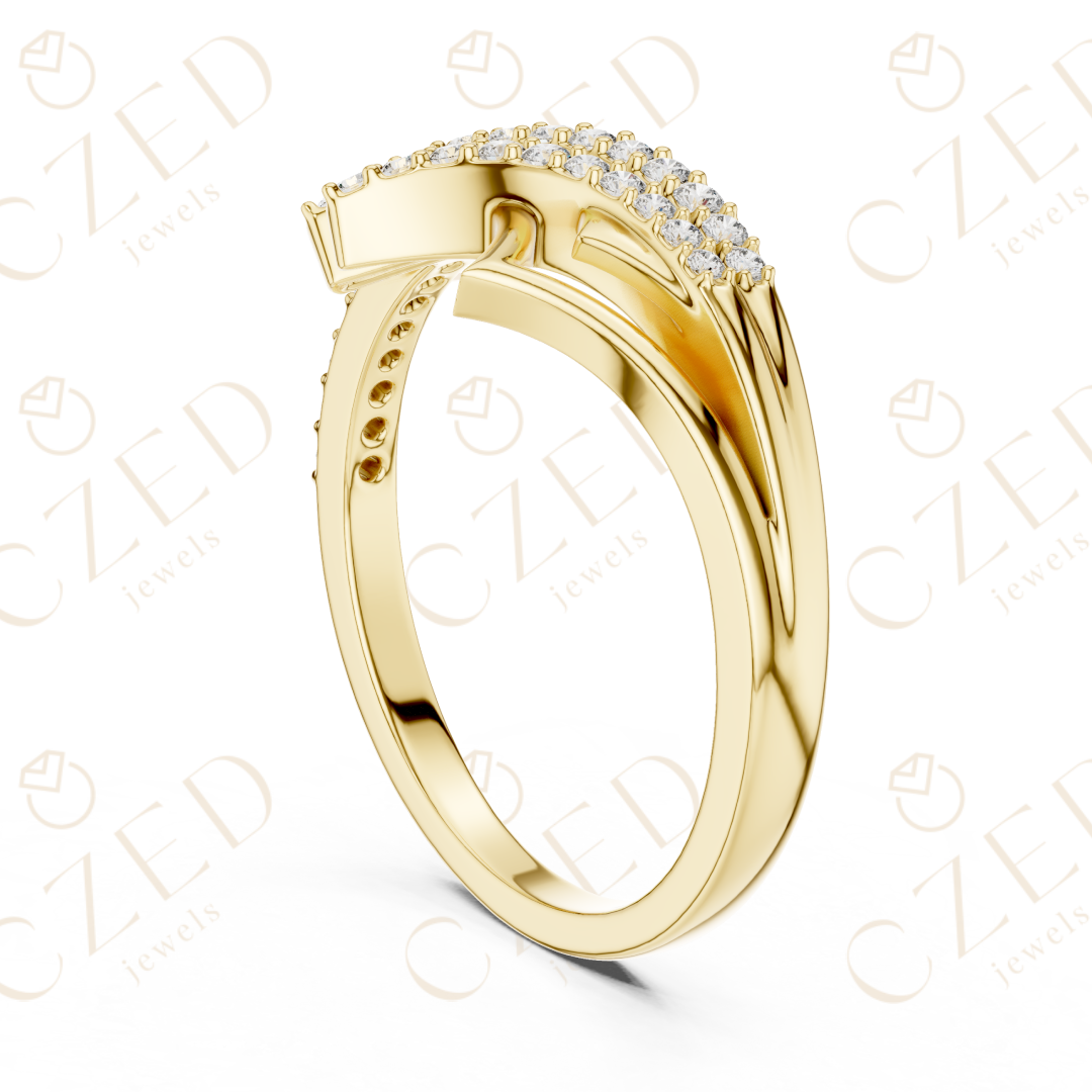 Round Cut Diamond Architectural Twist Pavé Band Ring