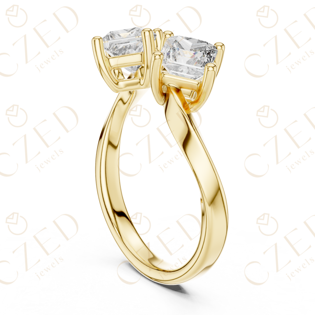 Princess Cut Diamond Open Twist Dual Solitaire Ring