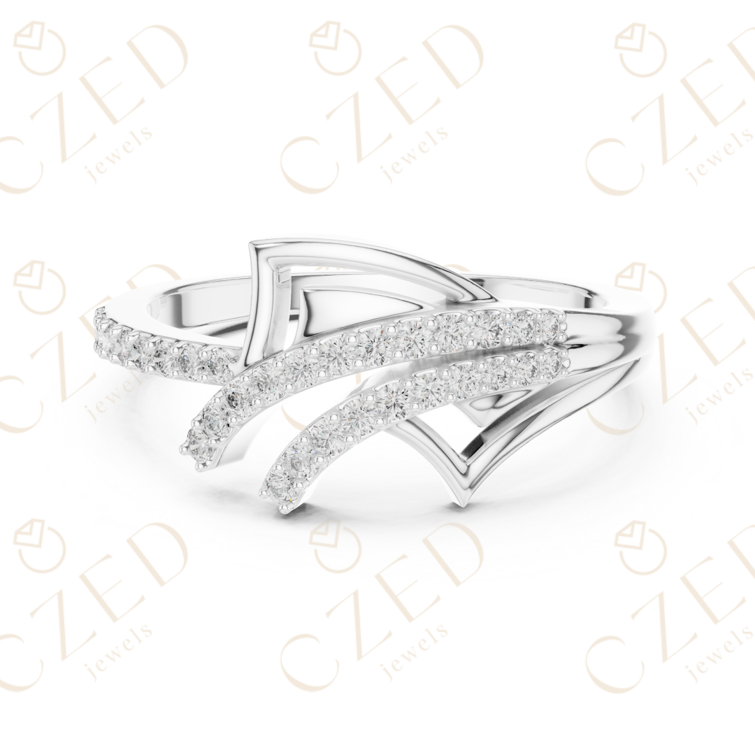 Round Cut Diamond Architectural Twist Pavé Band Ring