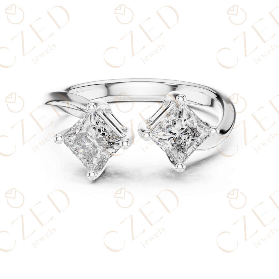 Princess Cut Diamond Open Twist Dual Solitaire Ring