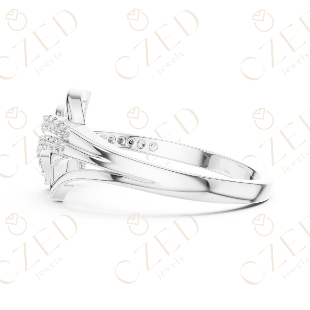 Round Cut Diamond Architectural Twist Pavé Band Ring