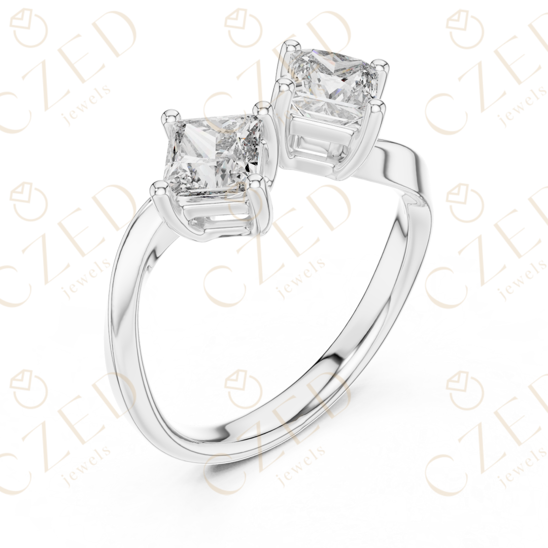 Princess Cut Diamond Open Twist Dual Solitaire Ring