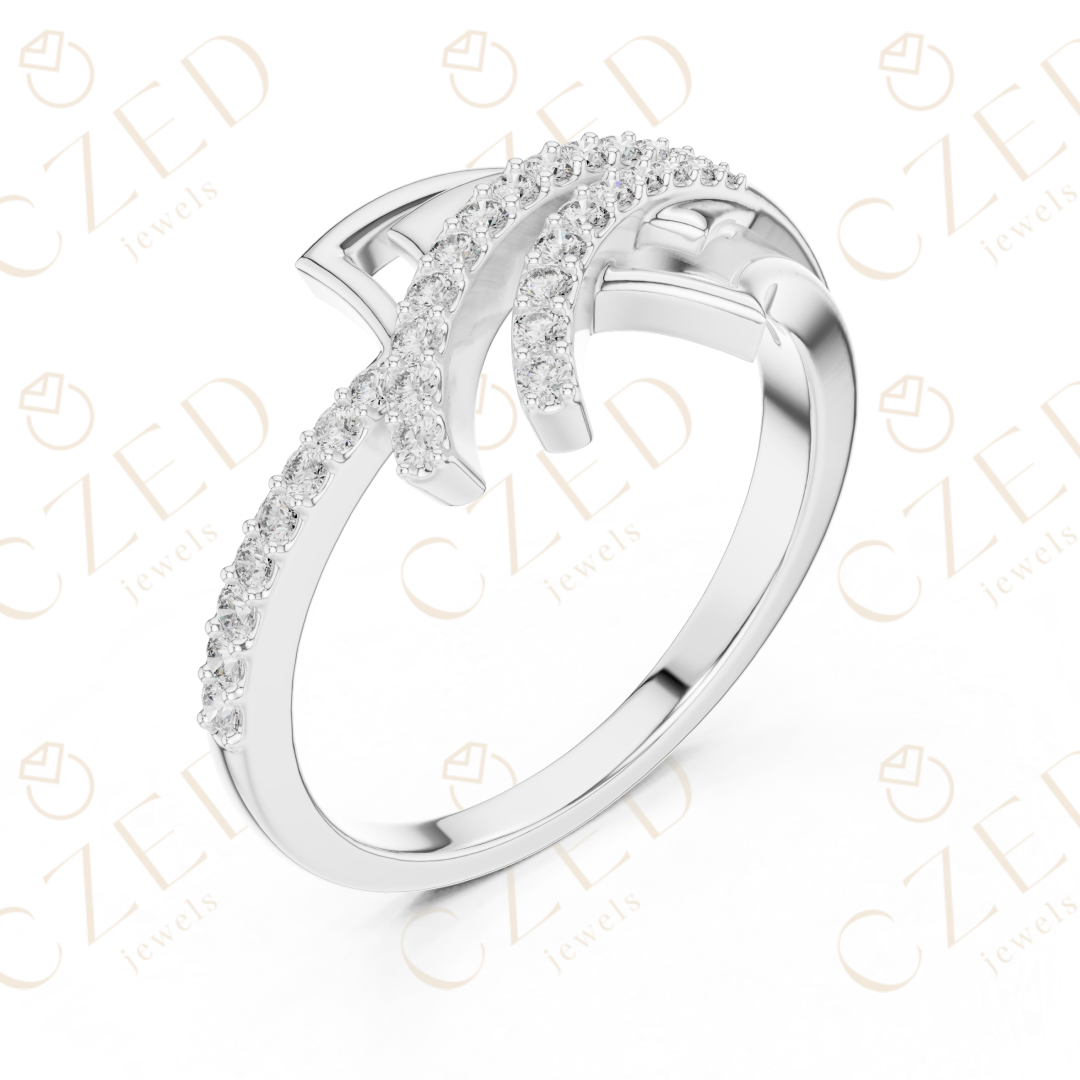 Round Cut Diamond Architectural Twist Pavé Band Ring