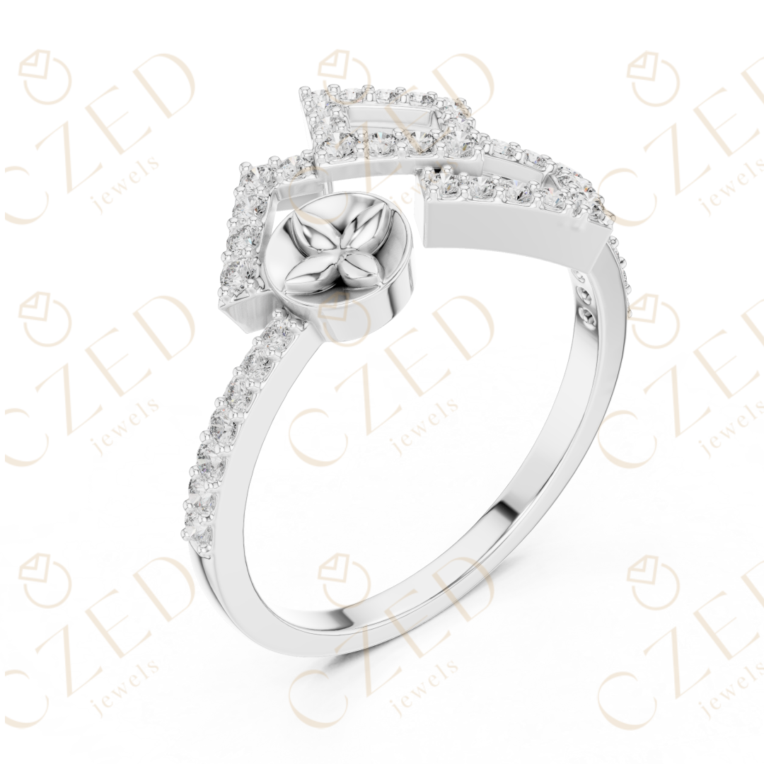 Round Cut Diamond Geometric Double Square Charm Ring