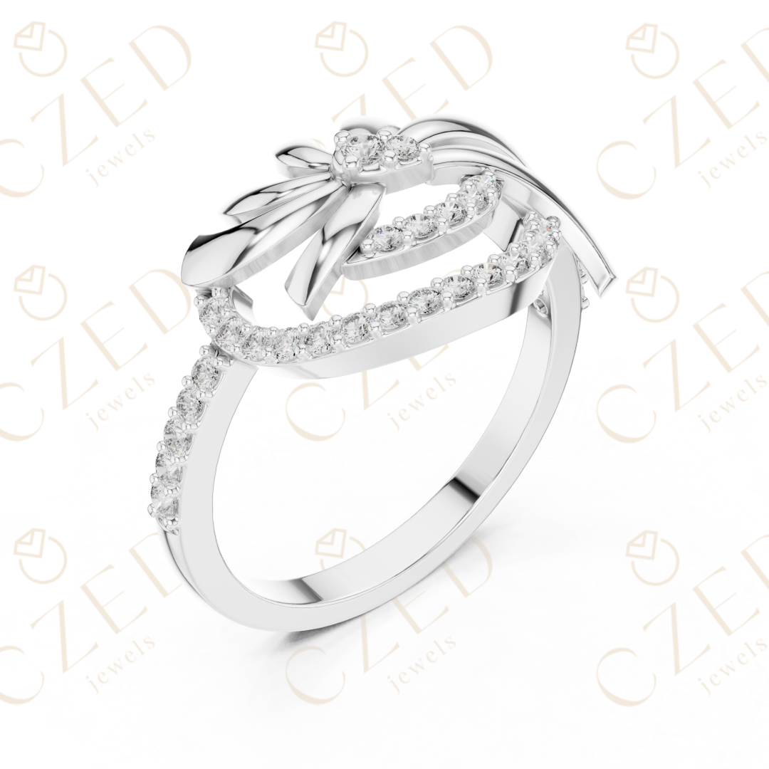 Round Cut Diamond Floral Twist Halo Ring with Pavé Accents