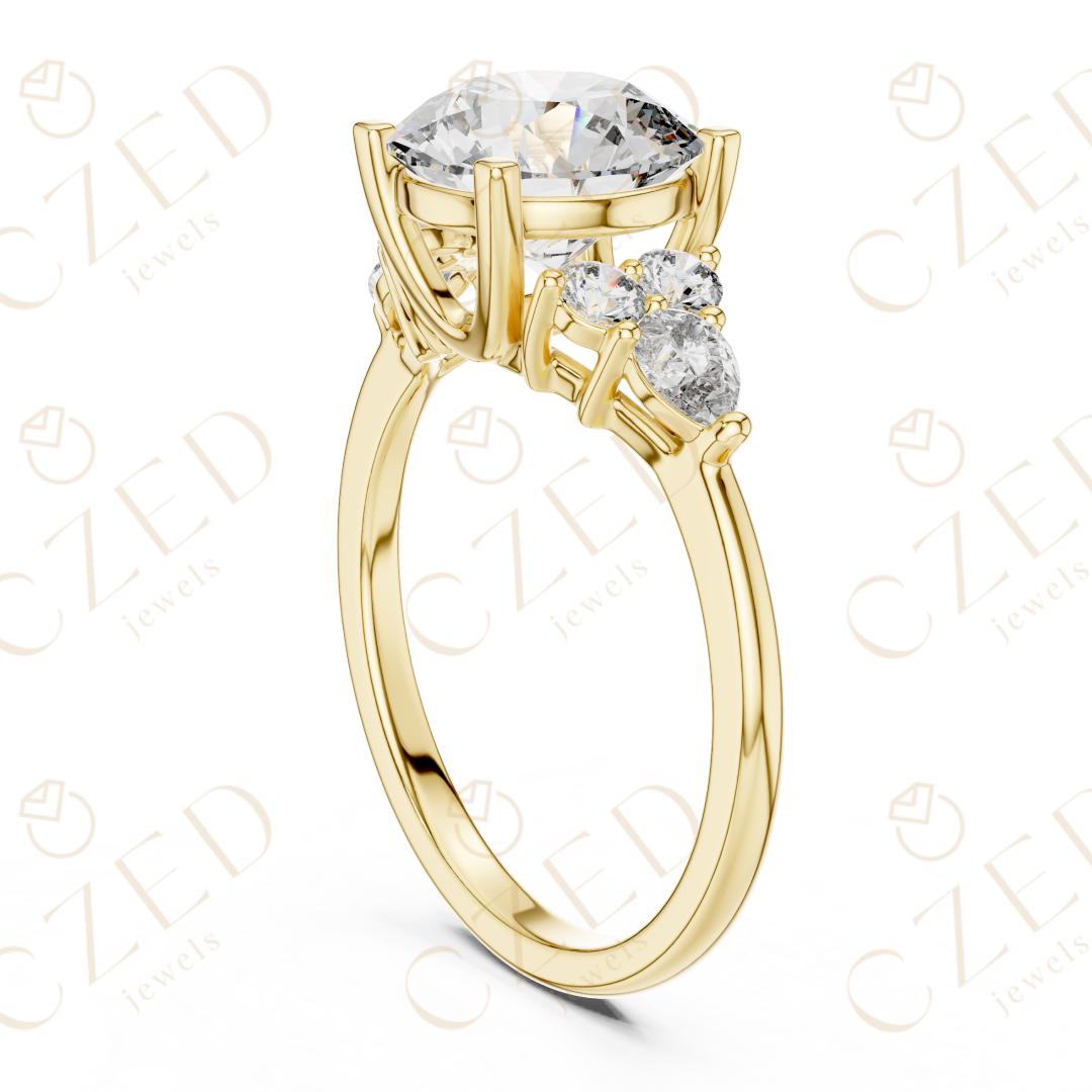 Round Cut Diamond Three Stone Engagement Ring