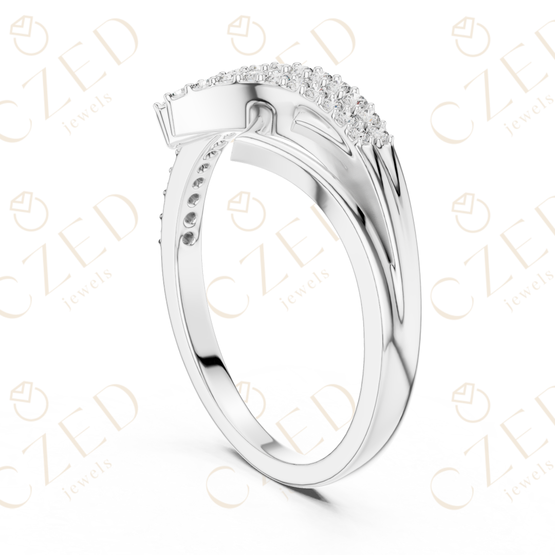 Round Cut Diamond Architectural Twist Pavé Band Ring