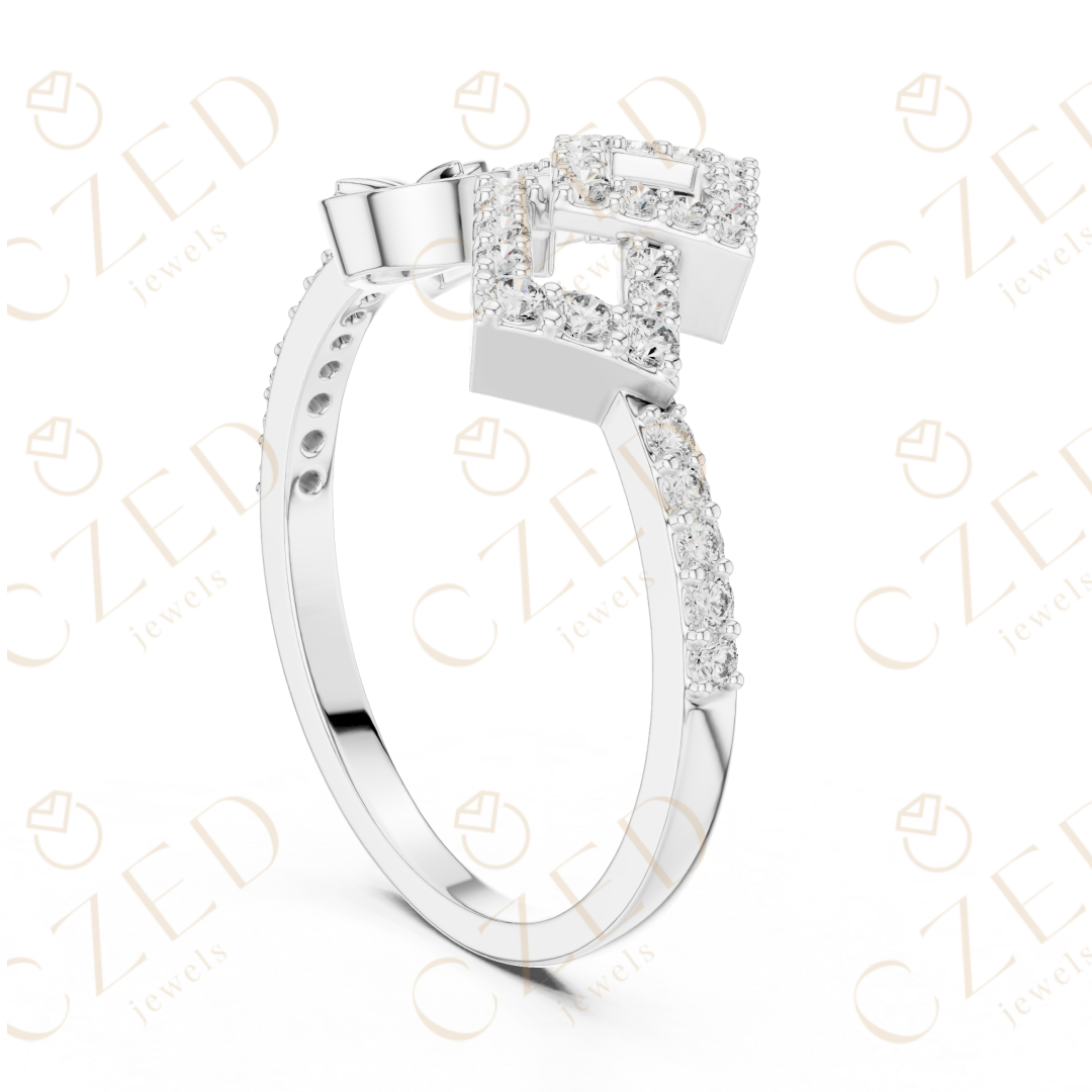 Round Cut Diamond Geometric Double Square Charm Ring