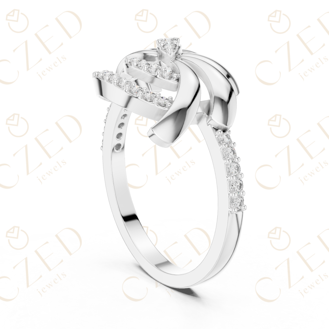 Round Cut Diamond Floral Twist Halo Ring with Pavé Accents