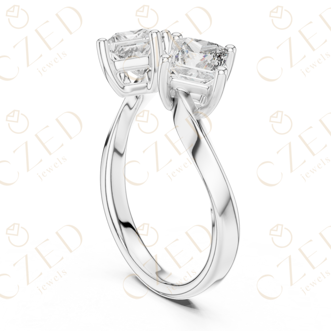 Princess Cut Diamond Open Twist Dual Solitaire Ring