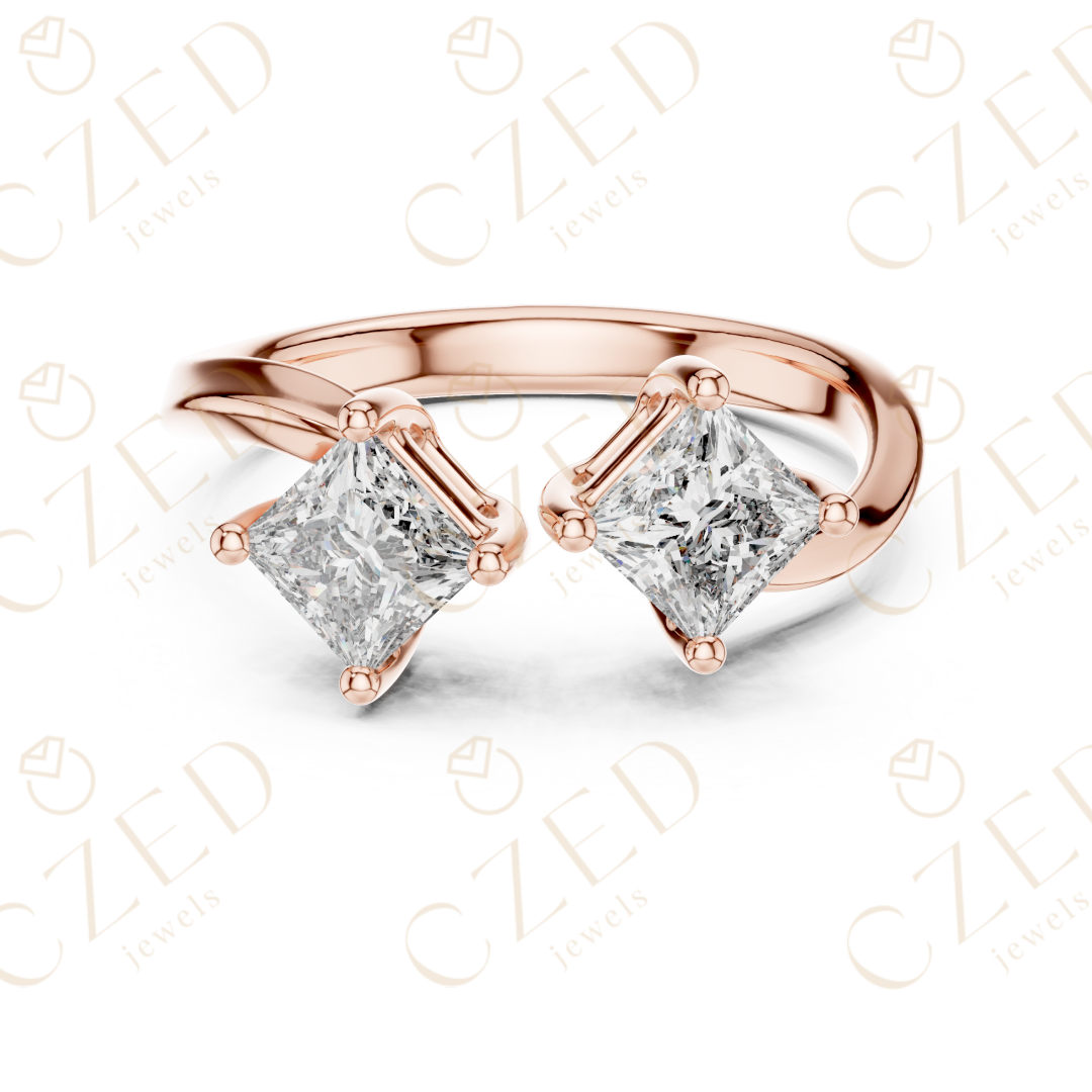 Princess Cut Diamond Open Twist Dual Solitaire Ring