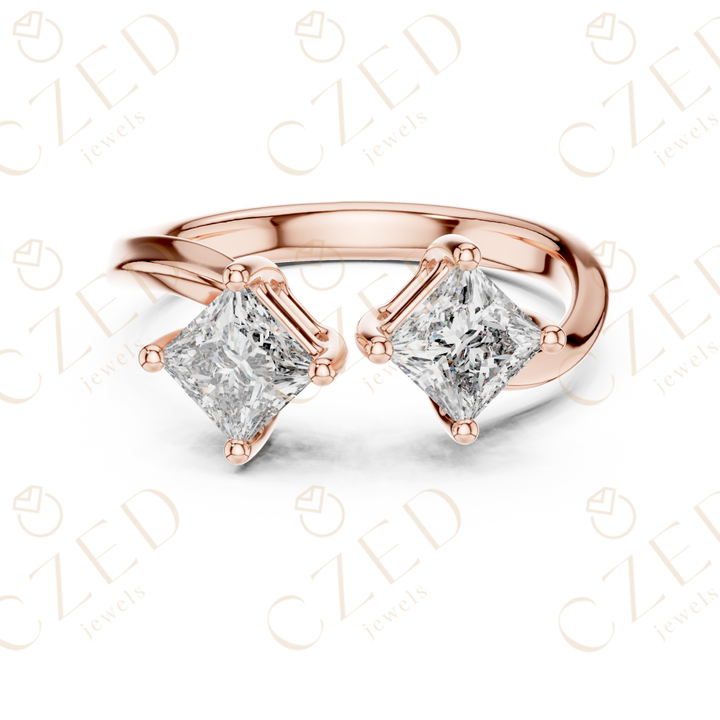 Princess Cut Diamond Open Twist Dual Solitaire Ring