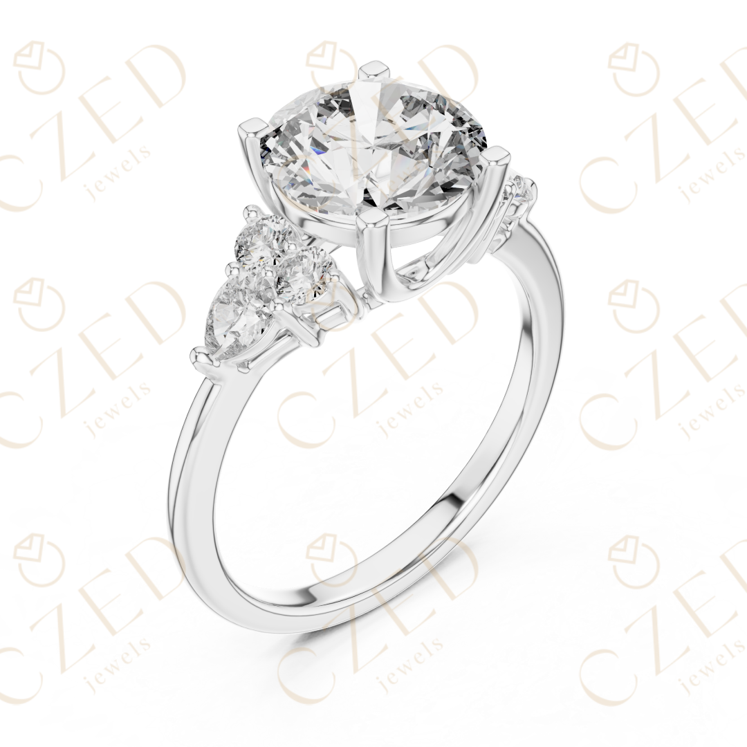 Round Cut Diamond Three Stone Engagement Ring