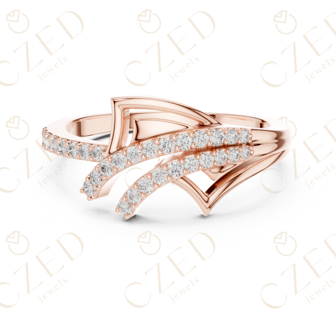 Round Cut Diamond Architectural Twist Pavé Band Ring