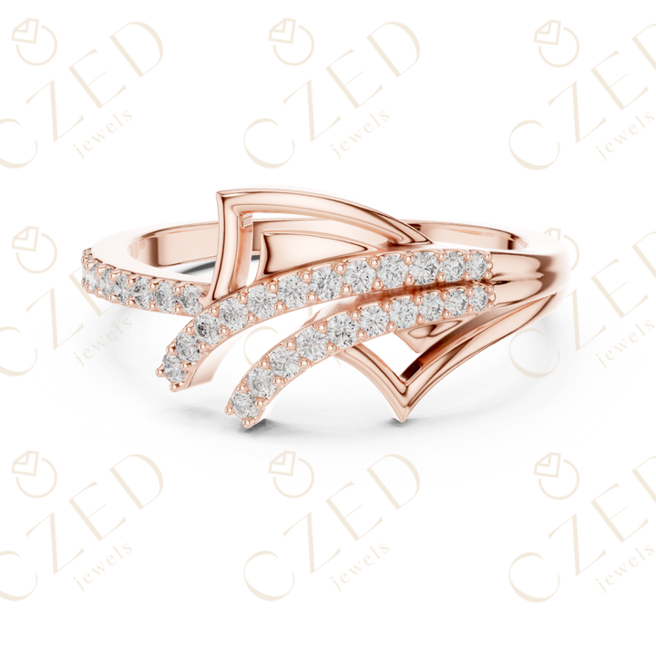 Round Cut Diamond Architectural Twist Pavé Band Ring