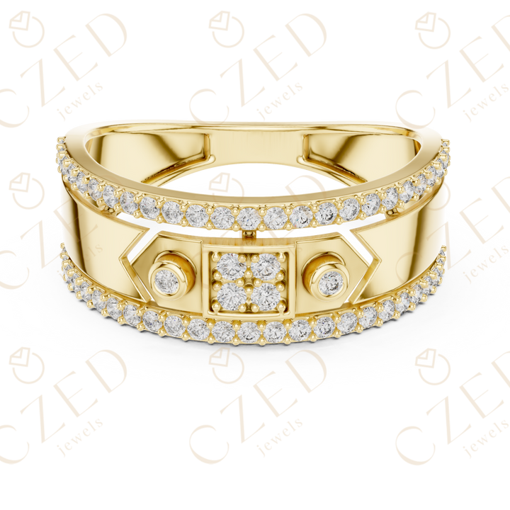 Round Cut Diamond Geometric Pavé Panel Band