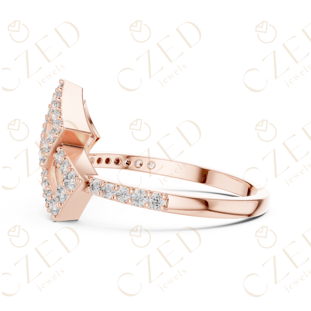 Round Cut Diamond Geometric Double Square Charm Ring