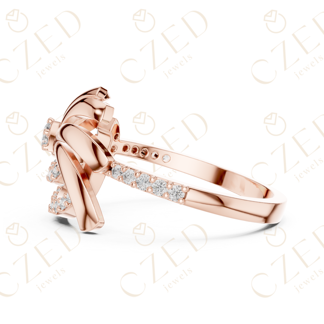 Round Cut Diamond Floral Twist Halo Ring with Pavé Accents