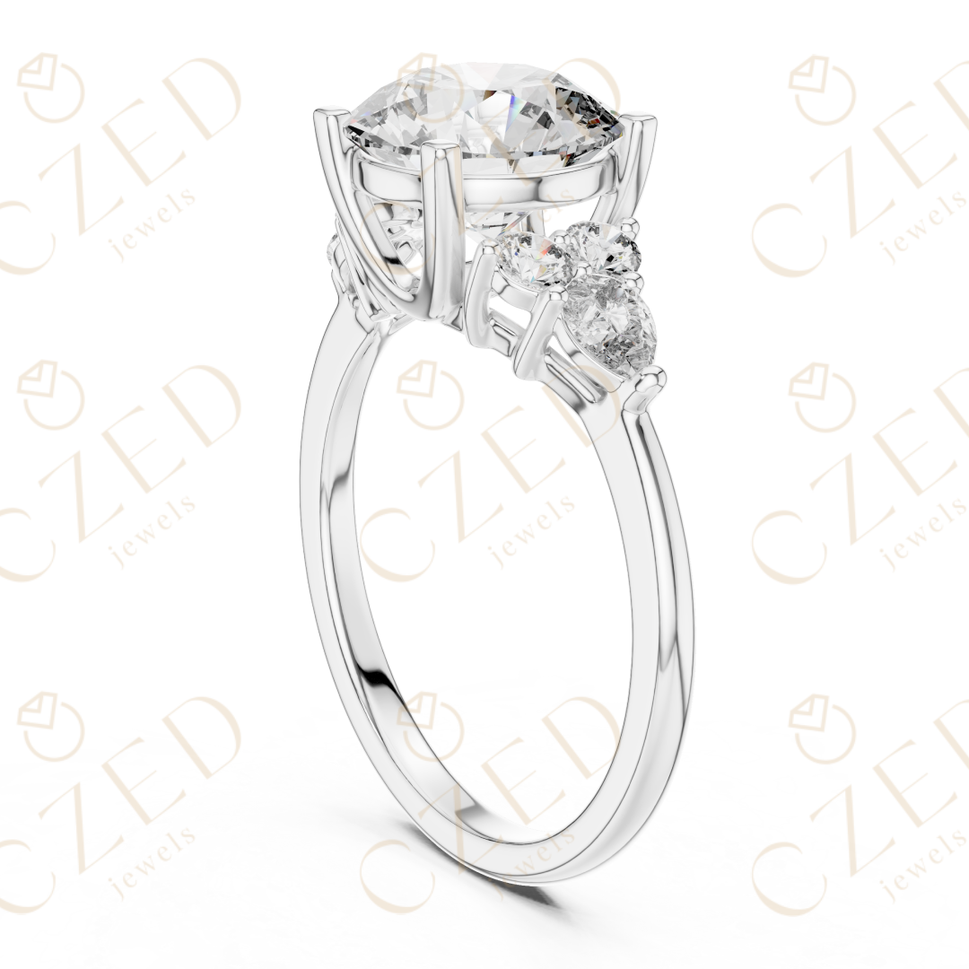 Round Cut Diamond Three Stone Engagement Ring