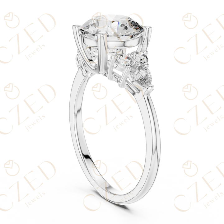 Round Cut Diamond Three Stone Engagement Ring