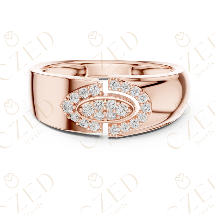 Round Cut Diamond Oval Halo Link Motif Men’s Band