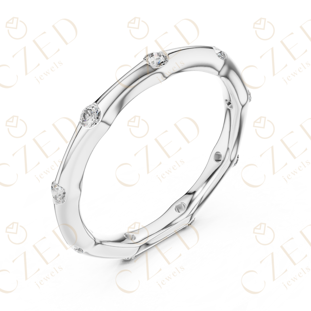 Round Brilliant Bezel-Set Diamond Station Band with Timeless Symmetry