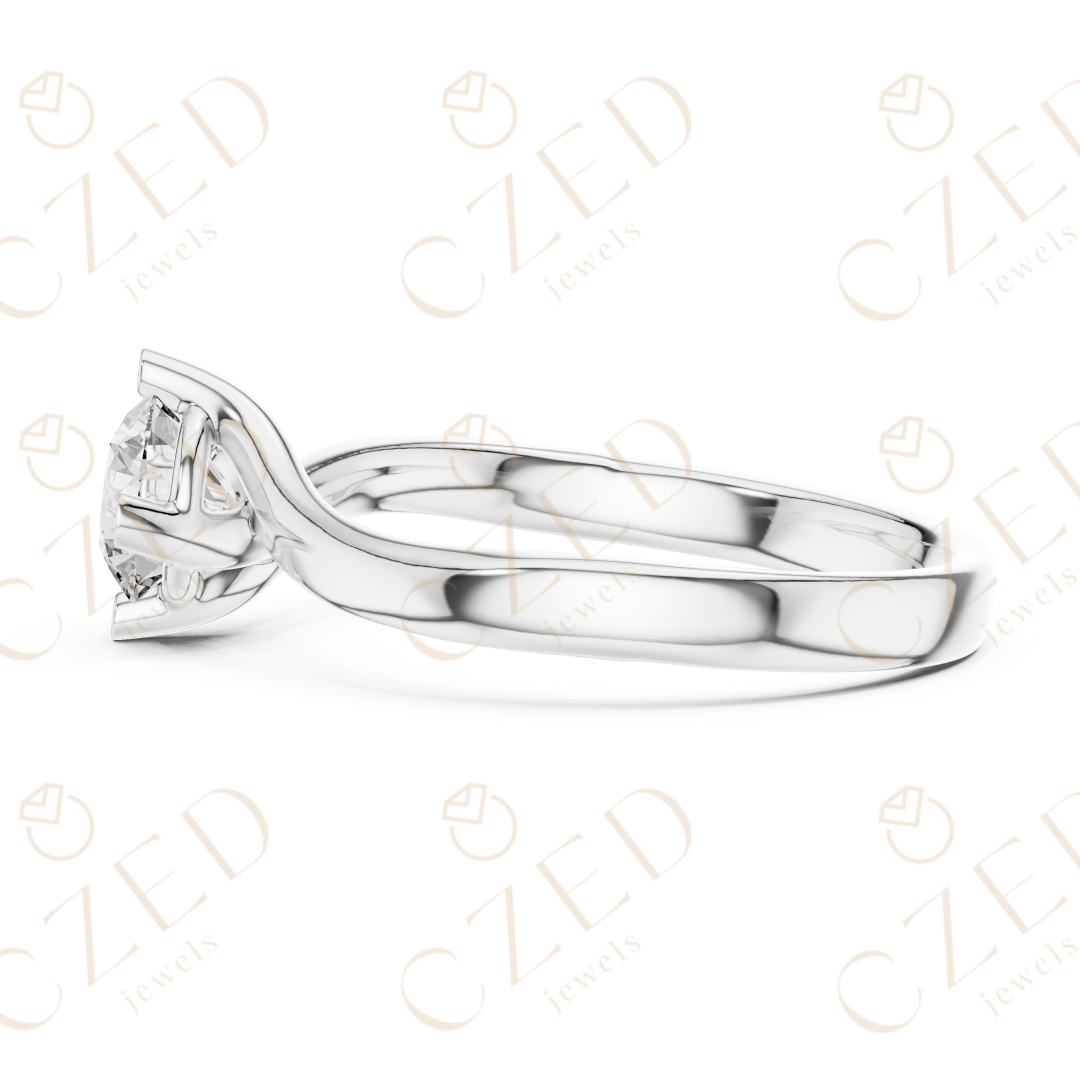 Round Brilliant Solitaire Diamond Ring with Sculpted Twist Band