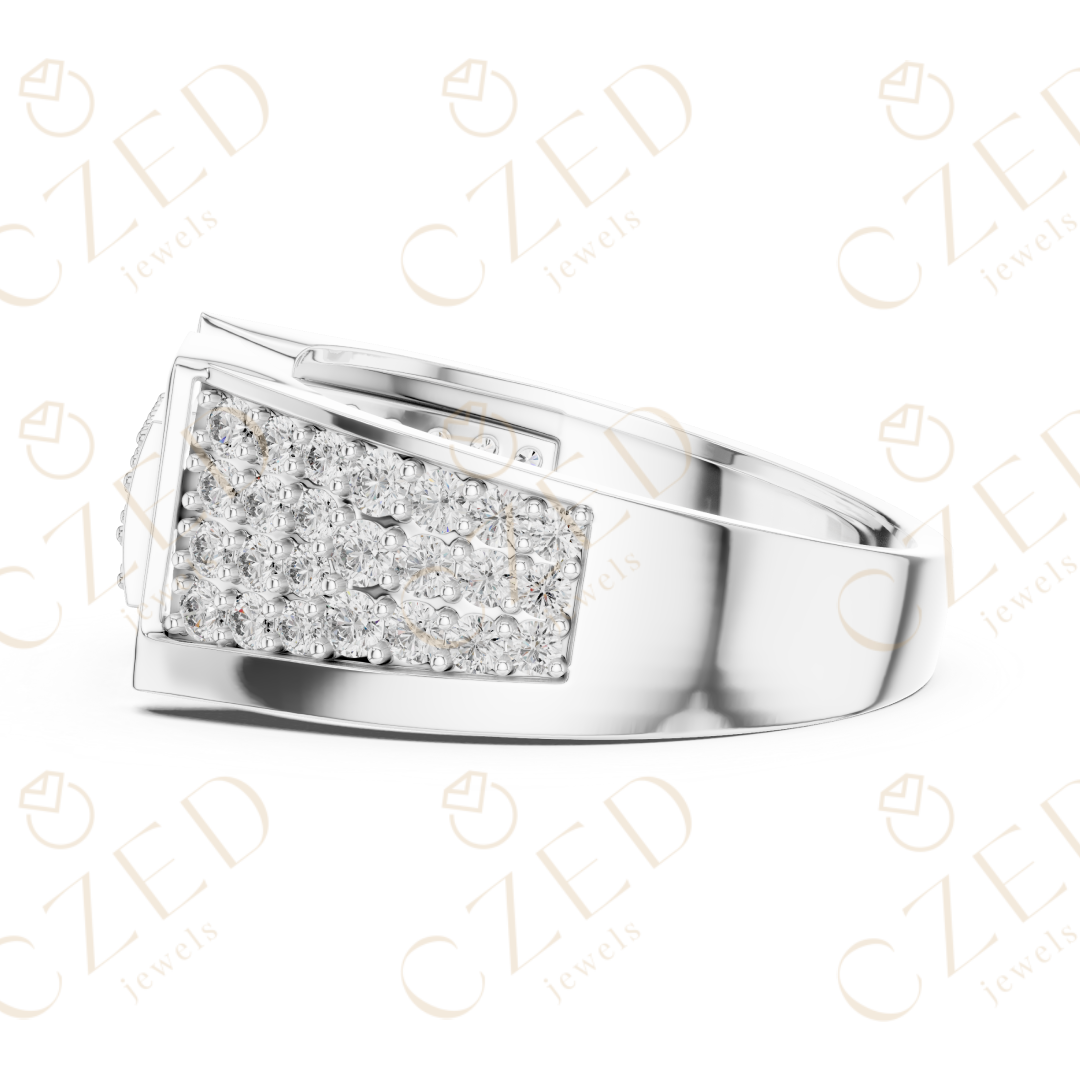 Round Cut Diamond Pavé Panel Men’s Band with Structured Frame