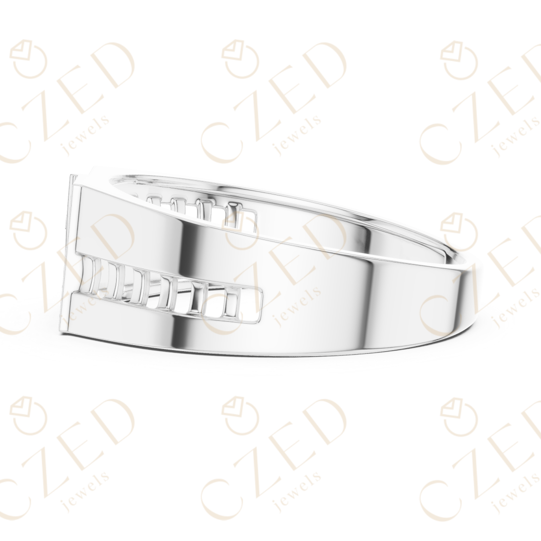 Round Brilliant Diamond Geometric Panel Pavé Band Ring