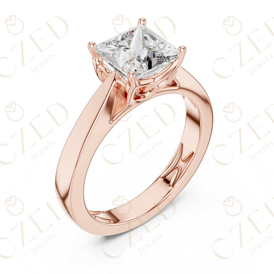 Princess Cut Solitaire Diamond Ring with Clean Modern Band