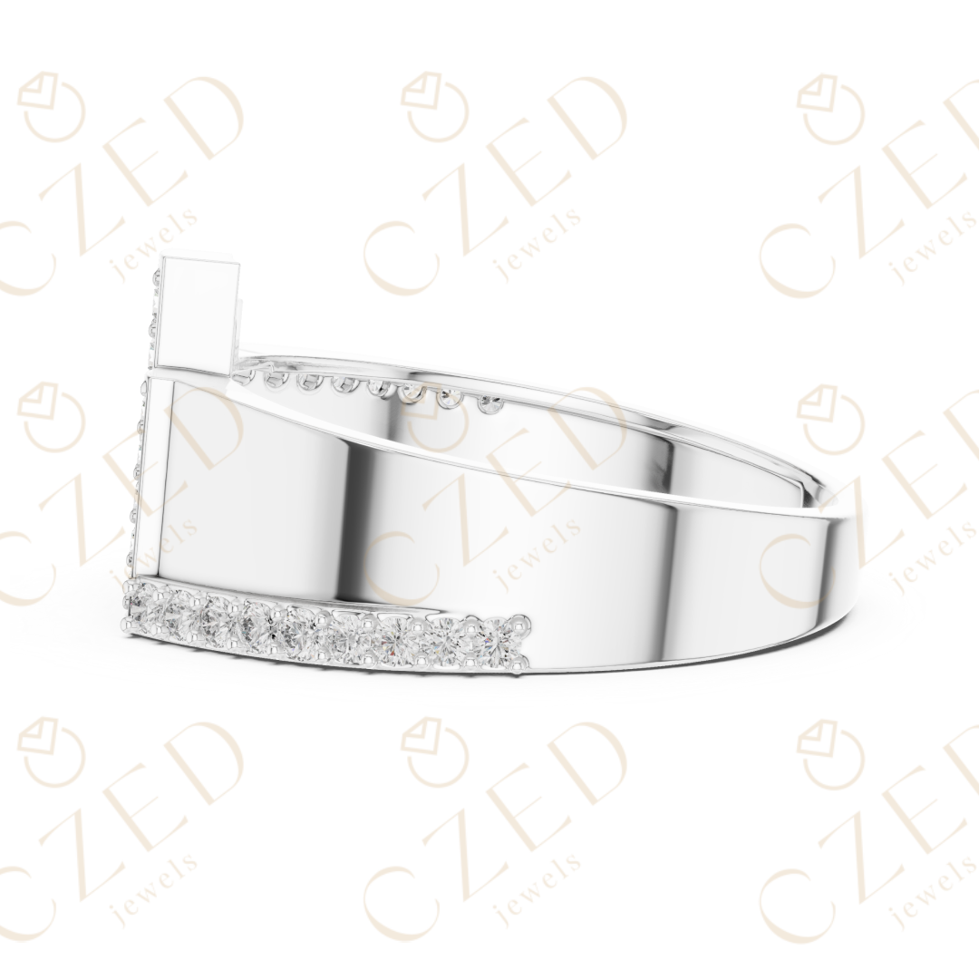 Round Brilliant Diamond Geometric Step Panel Band Ring