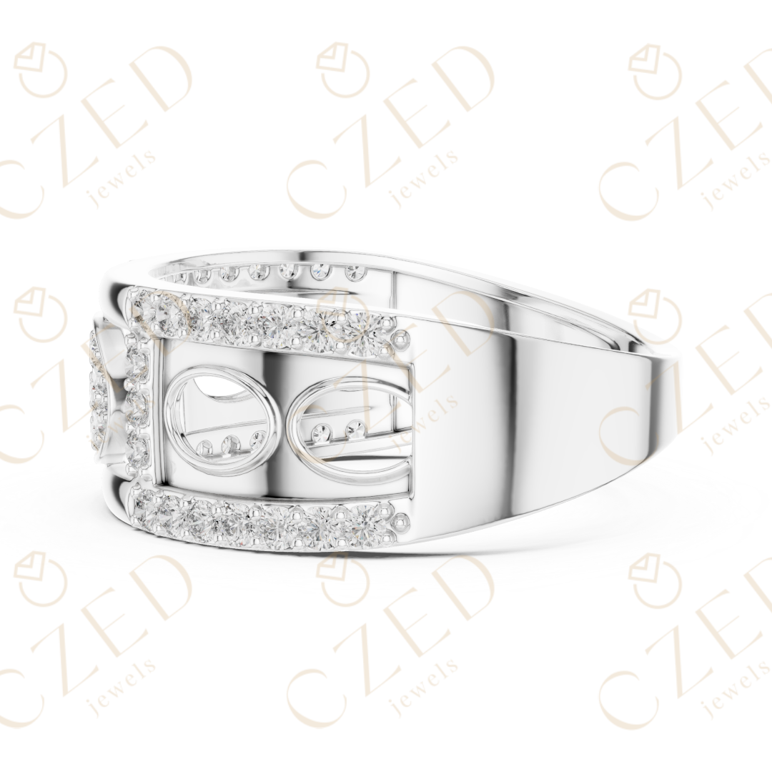 Round Cut Diamond Pavé Panel Men’s Band with Openwork Design